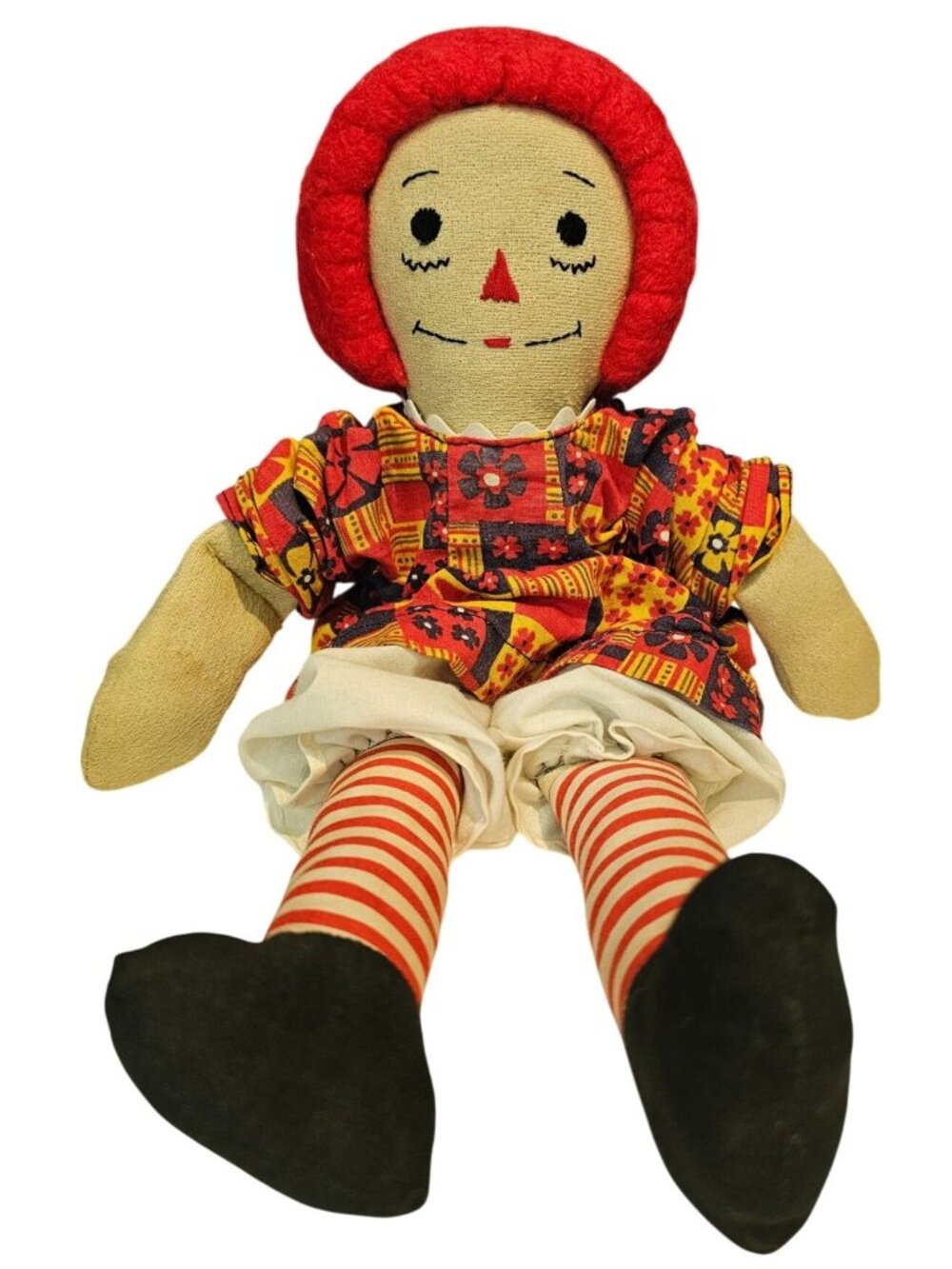 Raggedy Ann Doll Vintage Handmade 15" Felt Hair Unbranded Toy Girl Plush Striped